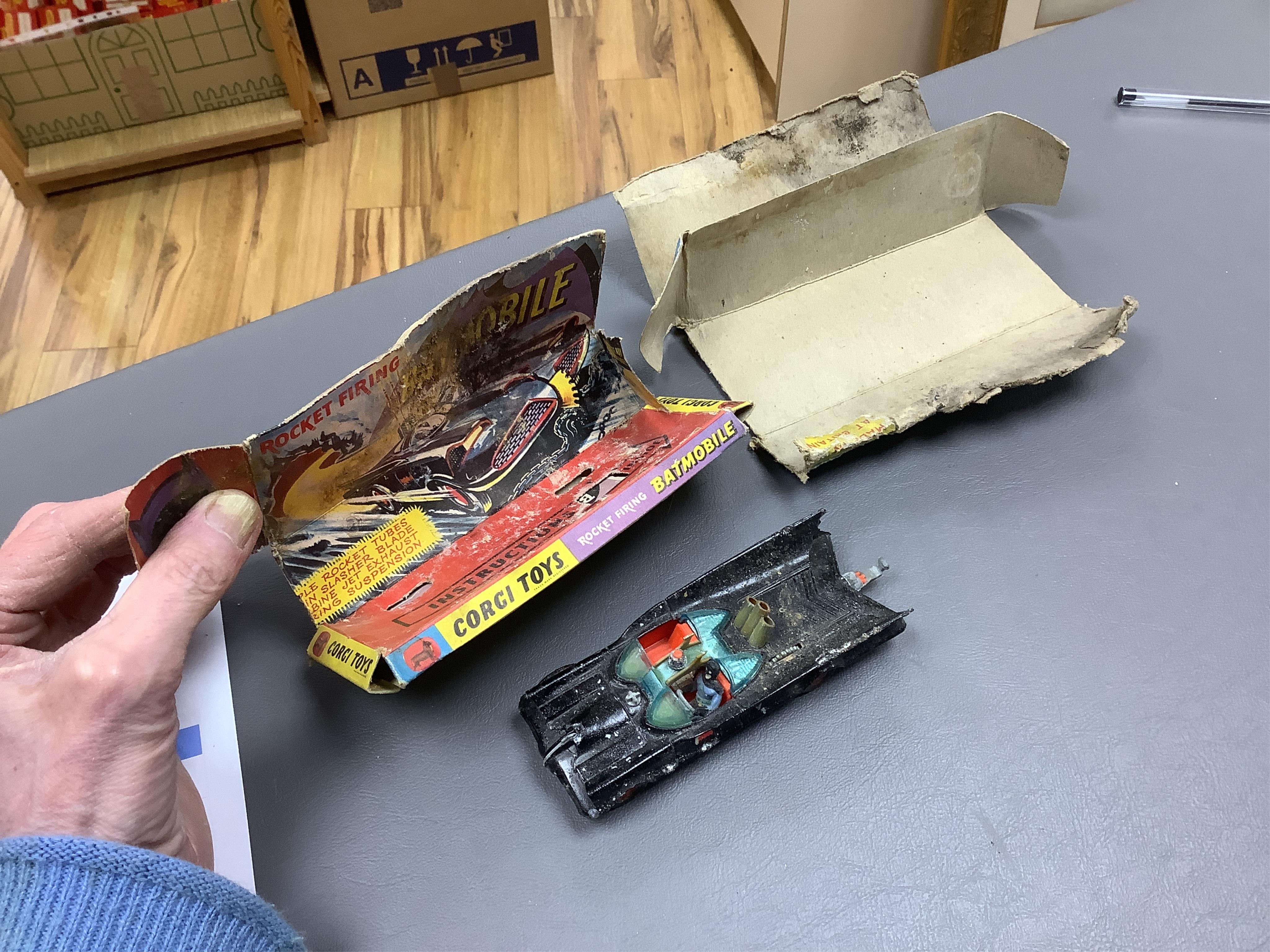 Seven boxed television related Corgi Toys; James Bond 007 Toyota 2000 GT (336), The Green Hornet’s Black Beauty (268), The Saint’s Volvo P1800 (258), The Man From Uncle Thrush-Buster (497) with inner display stand and Wa